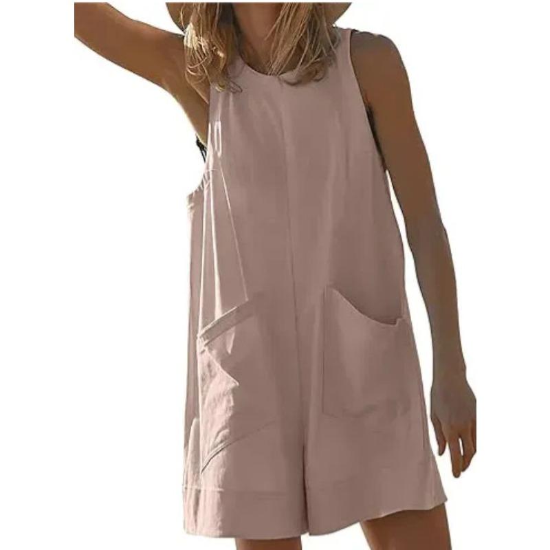 Casual Jumpsuit Summer Loose Sleeveless Pocket Body Shorts Women