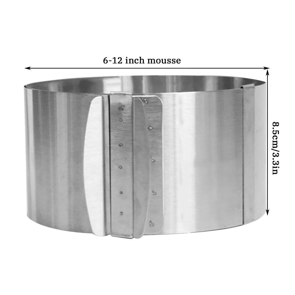 Stainless Steel Cake Mold Adjustable Round Non-layered Mousse Ring Mould Dessert Bakeware with Scale 6-12 Inches