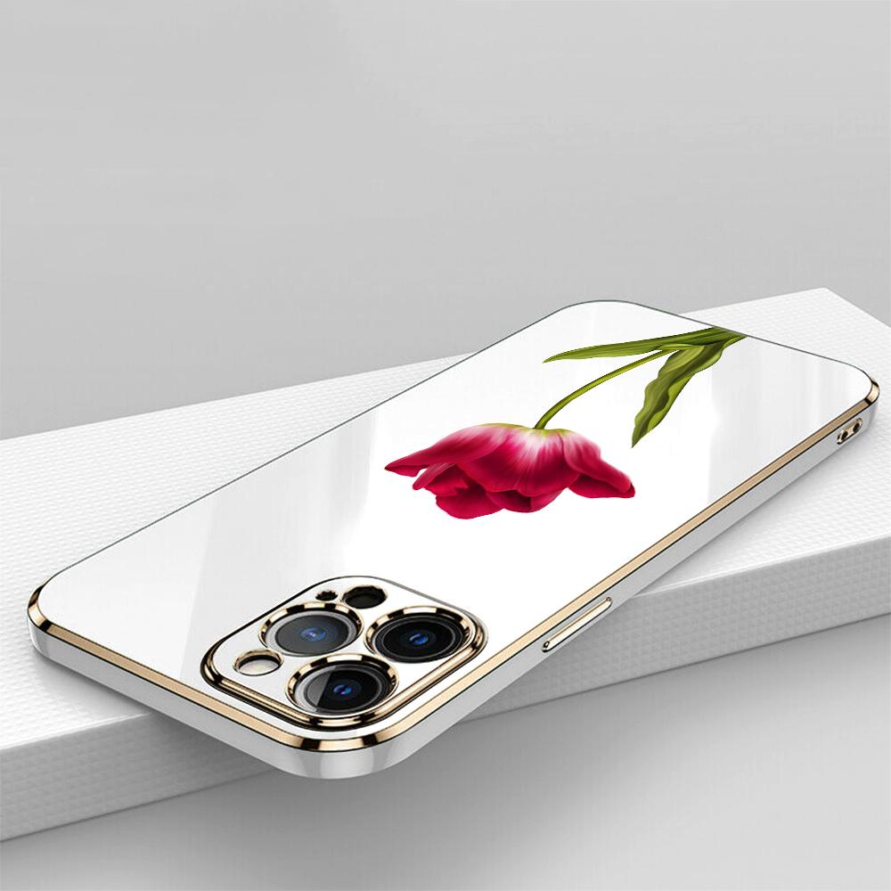 N93 Peony Plating Edge Soft TPU Phone Cases for Samsung A54 A13 A14 S24 Plus S23 Ultra S20 S21 FE A55 A05 A52s Shockproof Cover