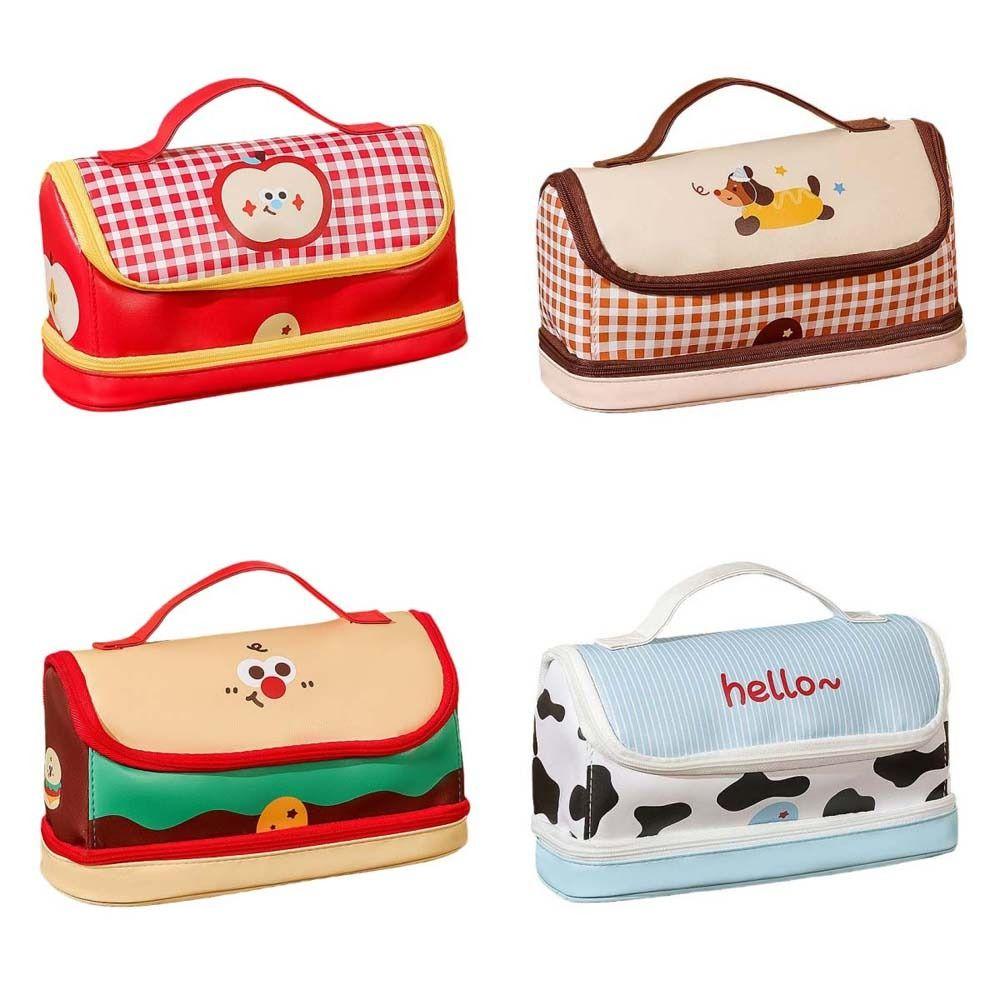 Hand-held Cartoon House Pen Bag PU Leather Waterproof Food Fruit Burger Cow PU Stationery Bag Large Capacity Big House Shape