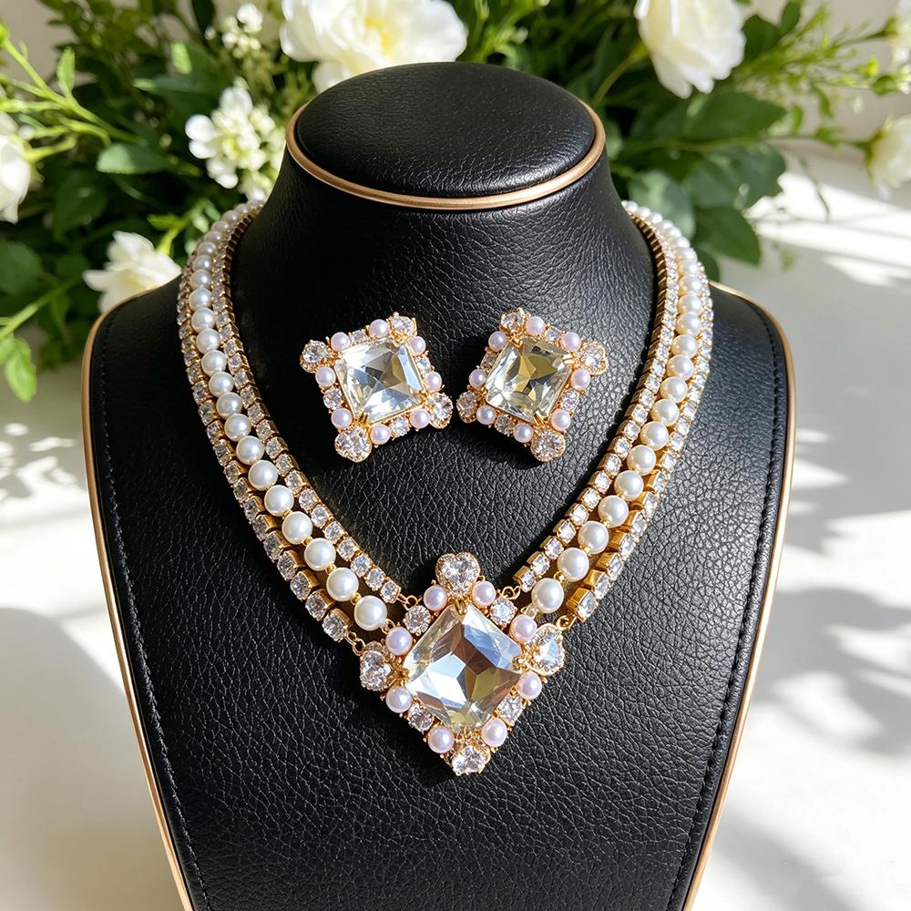 G377C Fashion Necklace Earrings Jewelry Sets for Women Zircon Crystal Dubai Bridal Wedding Party High Quality New Shiny Luxury