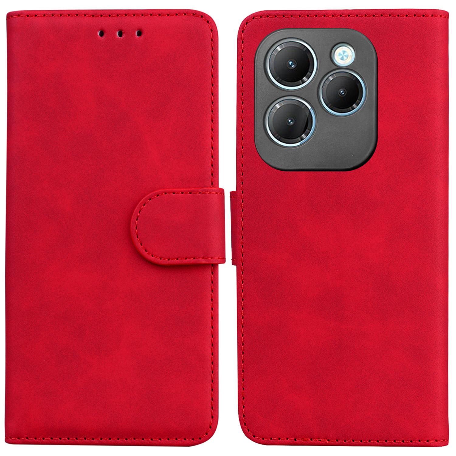 

Противоударный чехол для Infinix Hot 40/40 Pro, однотонный кожаный чехол-книжка с кошельком Red