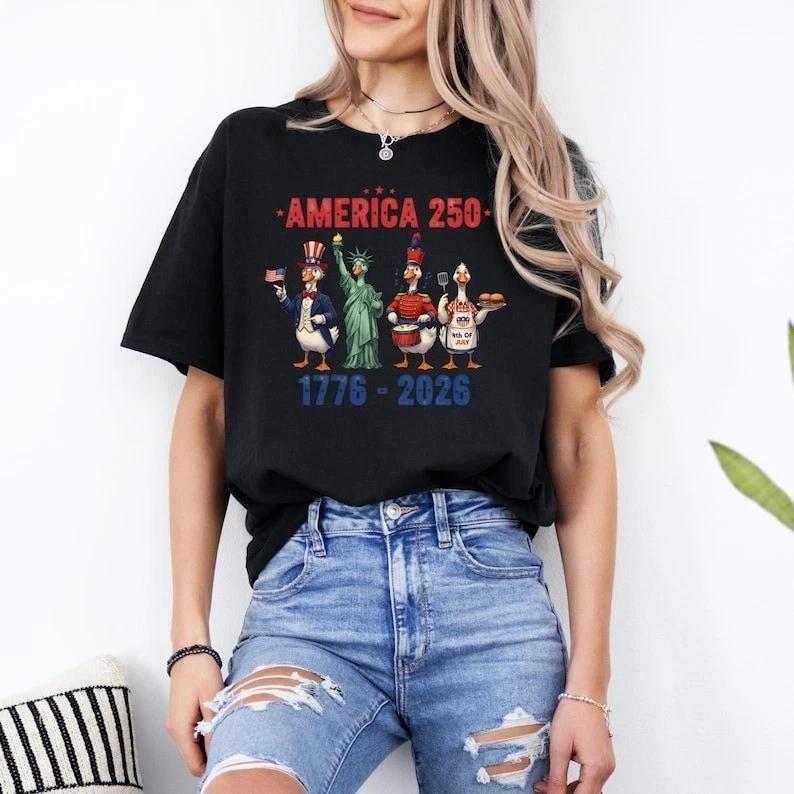 America 250 Shirt, Funny Patriotic Duck T-shirt, 1776-2026 USA 250th 2XL