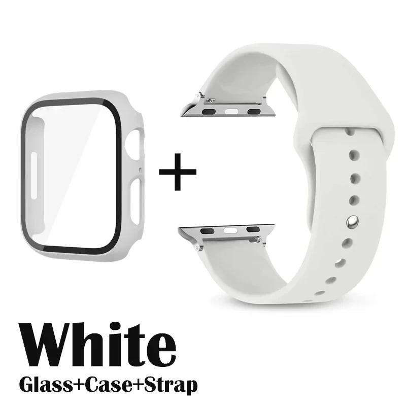 Glass+Case+Strap for Apple Watch Band 42mm 44mm 41mm 40mm 38mm 45mm 49mm Screen Protectors for Apple IWatch Series 8 7 6 SE 5 4