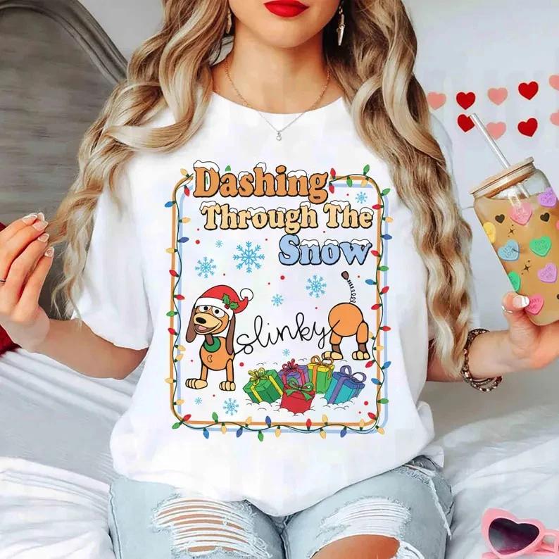 Funny Dashing Through The Snow Slinky Dog Christmas Shirt S