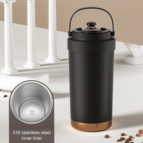 Stainless Steel Coffee Mug Double Wall Insulated Mug 500ml Large Capacity Ceramic Vacuum Flasks Reusable Home Drinkware with Straw