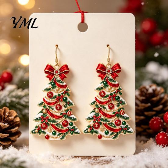 Christmas Jewelry for Women 2D Acrylic Earrings, Colorful Tree Dangle Earrings with Bow Holiday Party Decor, Lightweight Drop Jewelry, Decorations