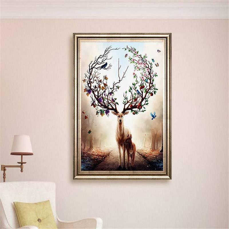 Elk Brown Vintage Baum 5d Wandkunst Druck Dekorative Leinwand Wohnzimmer Flur