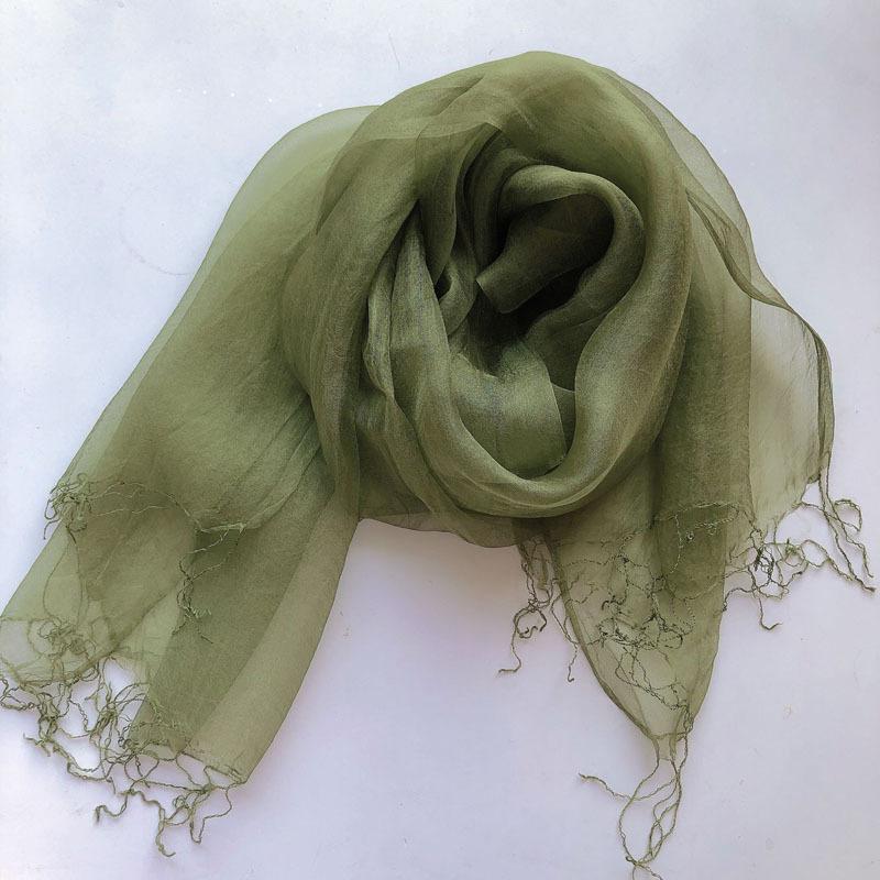 Silk Silk Scarf Women'S Blue-Dyed Mulberry Silk Solid Color Versatile Summer Scarf Thin Sunscreen Outer Shawl Yarn