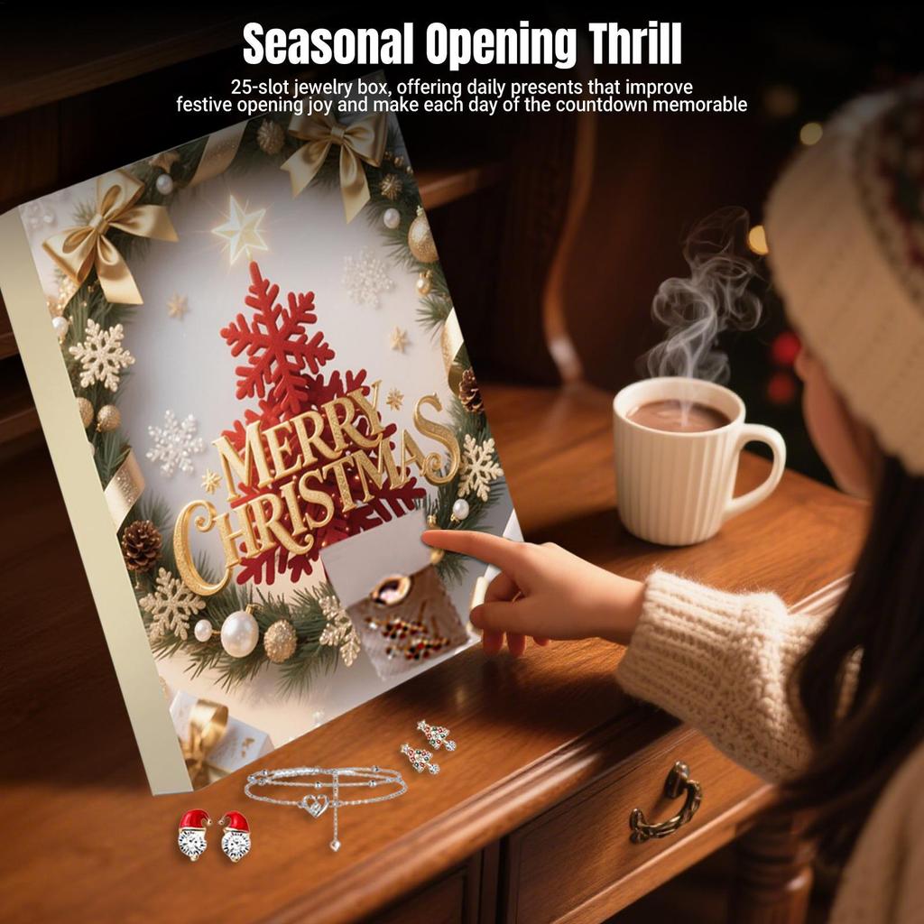 25-Tage-Weihnachts-Schmuck-Adventskalender Ohrringe Halsketten-Set Armband Anhänger Feiertags-Geschenkbox für Frauen Mädchen Valentinstag