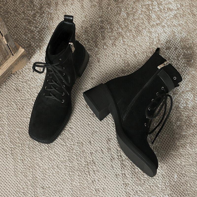 

Осенне-зимние женские ботинки Мартин на толстой подошве, нескользящие, большого размера, с боковой молнией, женские ботинки, новая корейская версия, на среднем каблуке, средней высоты 39 чёрный