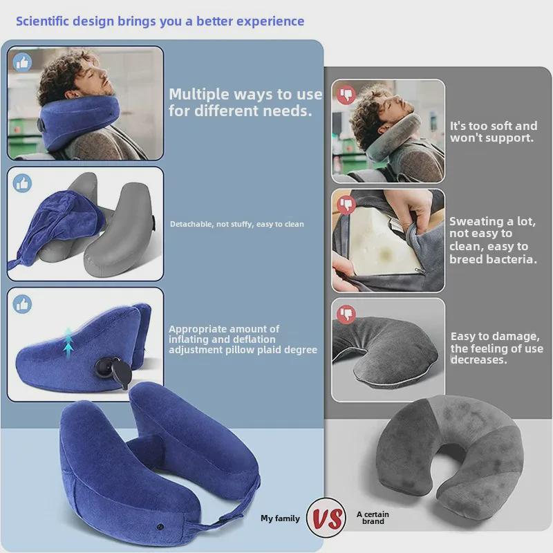 H-Shaped Inflatable Travel Neck Pillow - Portable for Airplane & Train Journeys