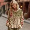 Women's Floral Print Patchwork Hoodie Oversized Vintage Pullover Sweatshirt Fall Casual Long Sleeve Hooded Outfit