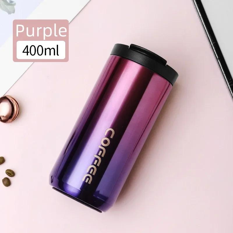 

400ML Stainless Steel Thermos Cup Coffee Mug with Lid Portable Water Cup Cafe Drink Ware Insulated Multicolor Water Bottle 400ml фіолетовий