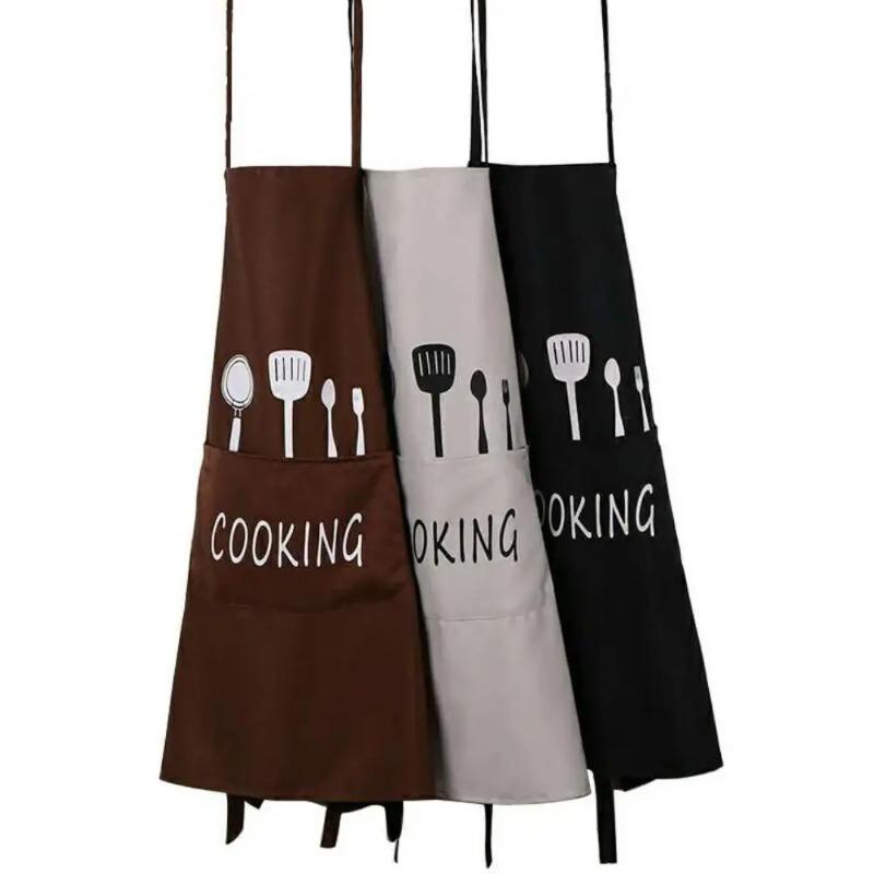 Apron Knife and Fork Print Short Adult Water and Oil Proof Apron Kitchen Restaurant Cooking Aprons with Pocket
