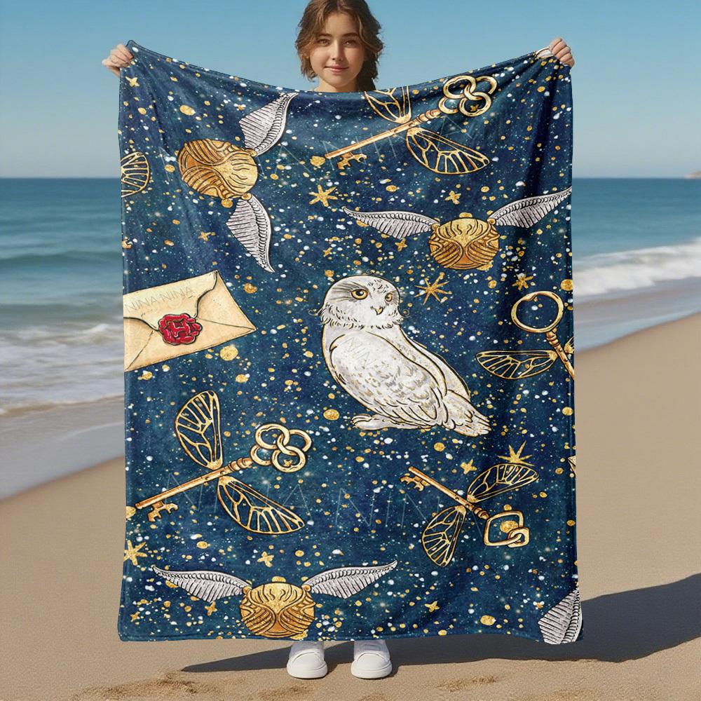 1pc owl golden snitch envelope Outdoor Flannel Throw Blanket All Season Soft Warmth,Home Decor 1031211