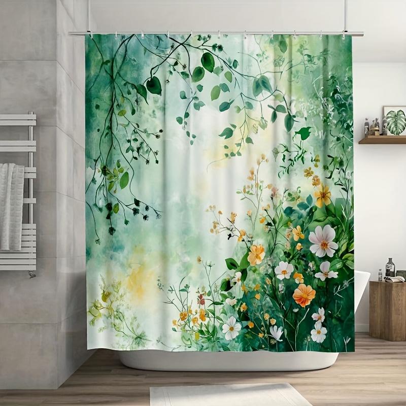 

1pc Wildflowers & Green Vines Shower Curtain, Refreshing Nature Beauty,Plastic Hooks Included, Perfect for Modern Bathroom Decor W90xH180cm
