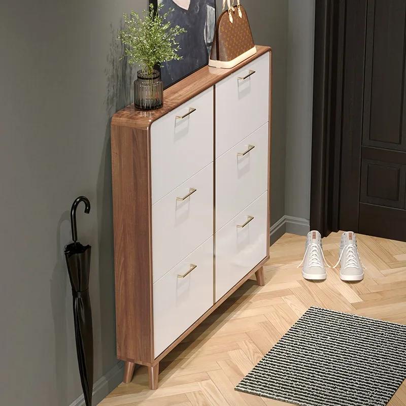 Ultra-thin Tipping Shoe Rack – Light Luxury Small Apartment Entrance Cabinet, Living Room Shoe Shelf Furniture