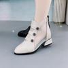 Soft leather boots women's hollow round head mesh cool boots women's autumn and winter new fashion versatile thick heel cool boots women