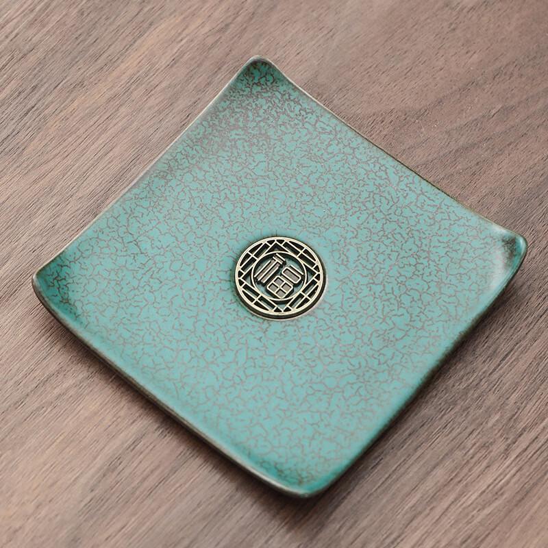 Peacock Green Glaze Ceramic Tea Coaster