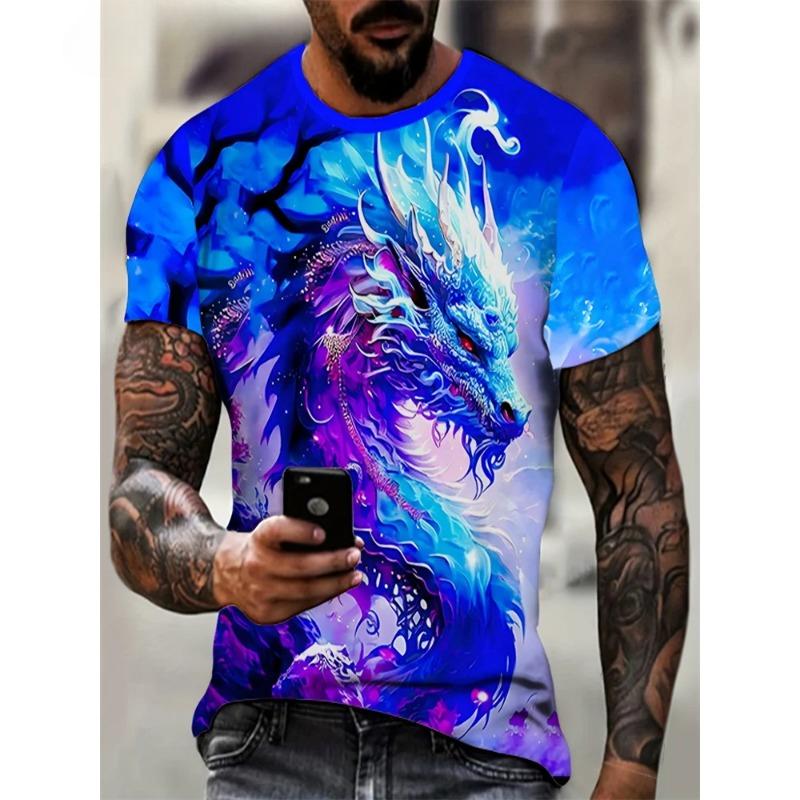 Kleidung mit Drachenaufdruck Herren Lustige Herren Sommerkleidung T-Shirt Herren Kurzarm T-Shirt Drachengrafik T-Shirts Personalisiertes T-Shirt