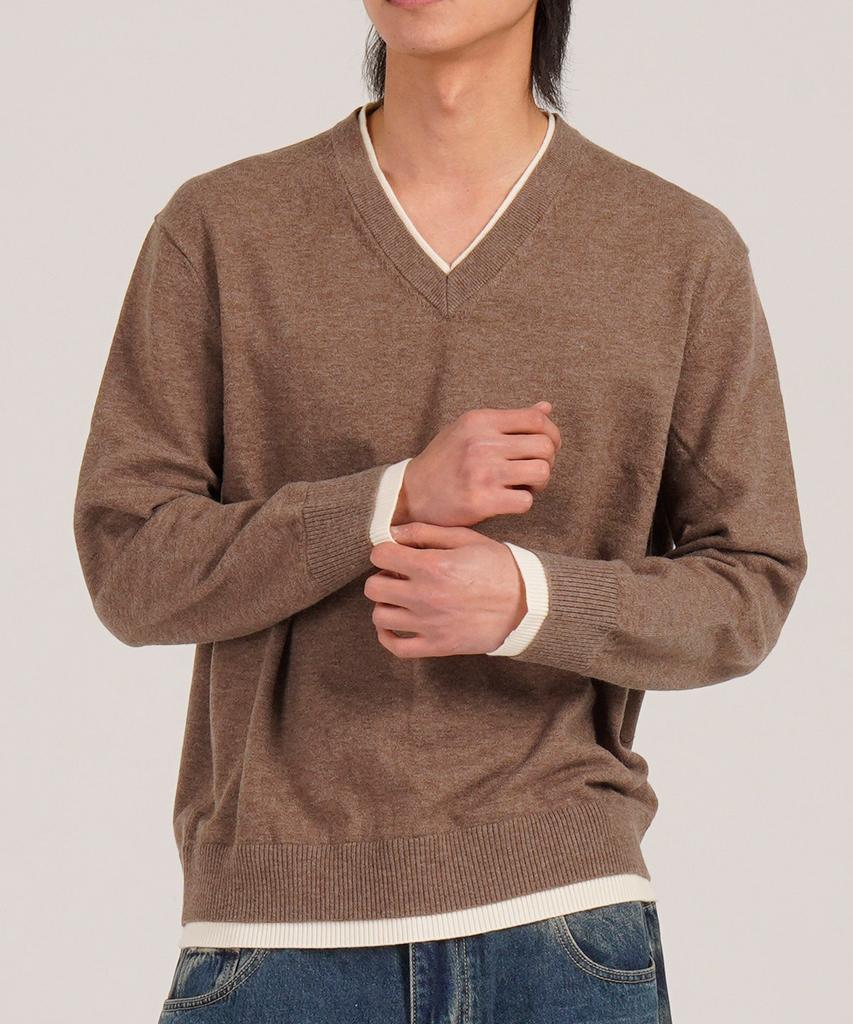 Beoteunseoul Wool Blend Layered V-Neck Knit (Brown)