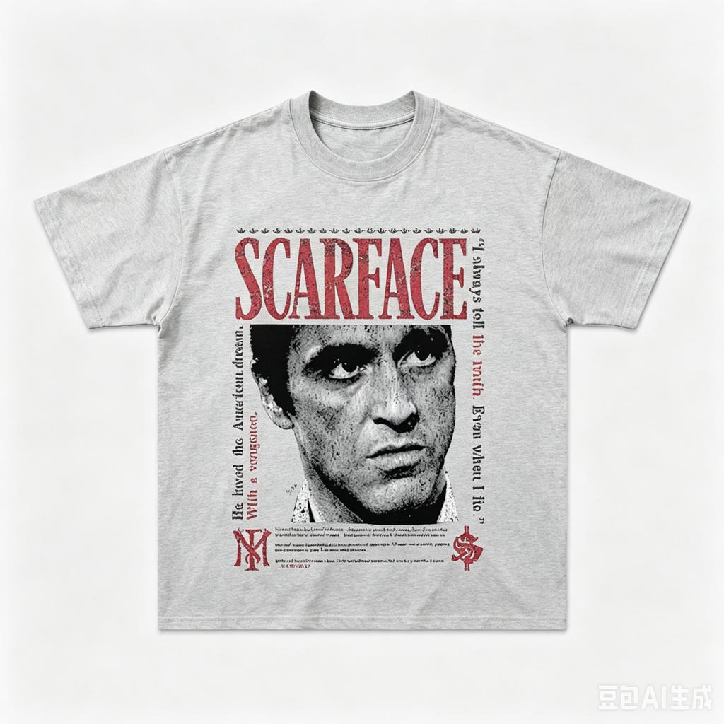 Black Front Print Classic Movie Character Portrait Large Title Vertical Quote Text Loose Oversized Cotton Street Top