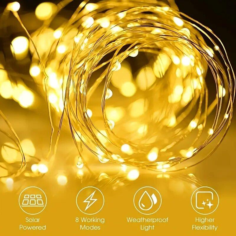 1PC Solar-Powered LED String Lights Outdoor Copper Wire Fairy Lights,Decoration Lights For Wedding,Holiday,Festive,Garden,Yard