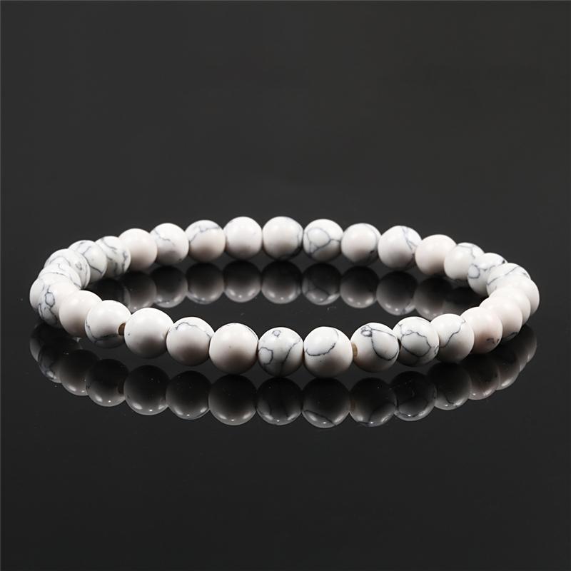 Charm Bracelet 6mm 8mm 10mm White Natural Stone Simple Women Men Elastic Strand Bracelets Meditation Prayer Jewelry Friend Gift