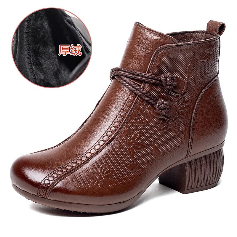 GKTINOO 2025 New Autumn Winter Thick Heel Ankle Boots Women Warm Boots Shoes Handmade Genuine Leather Zipper Retro Boots