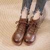 Winter new leather wool Martin boots casual versatile thickened velvet non-slip flat cotton shoes women's short boots