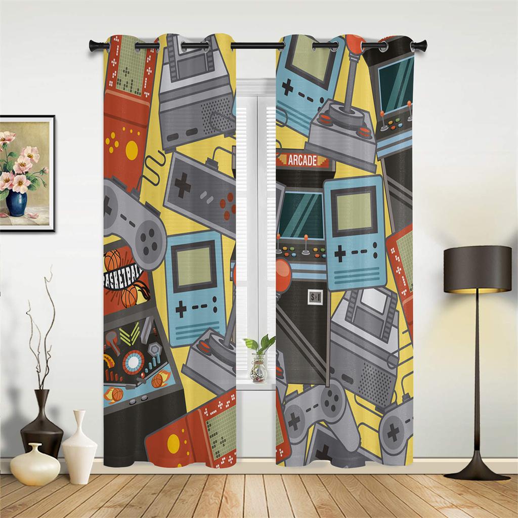 Gamer Machine Gamepad Button Video Cartoon Window Curtains Drapes For Bedroom Children Kids Living Room Kitchen Door Home Decor