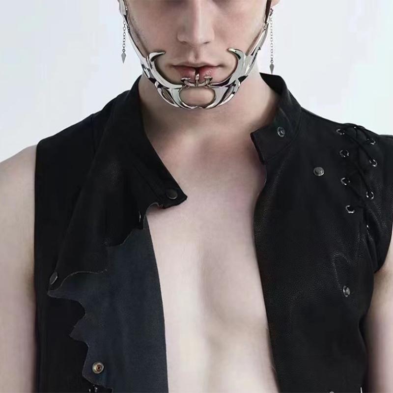 Gothic Mask Cyber Punk Liquid Irregular Silver Color Hollow Women Men Party Individuation Individual Jewelry Accessory