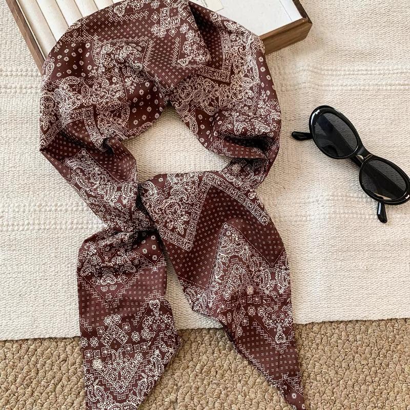 Vintage Brown Cashew Flower Long Scarf for Women, Fashionable and High-end, with Belt Decoration and Niche Design, Waist Accessory