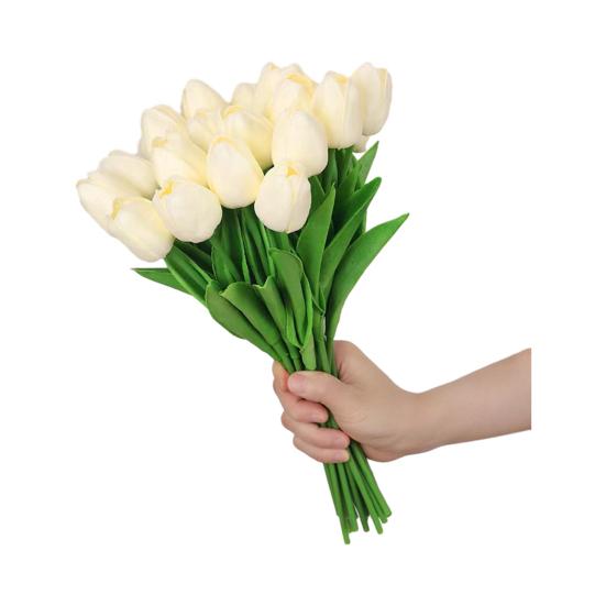 10 Pcs Artificial Tulip Flowers Faux PU Tulip Bouquet with Long Stem Real Touch Flower Arrangement for Wedding Table