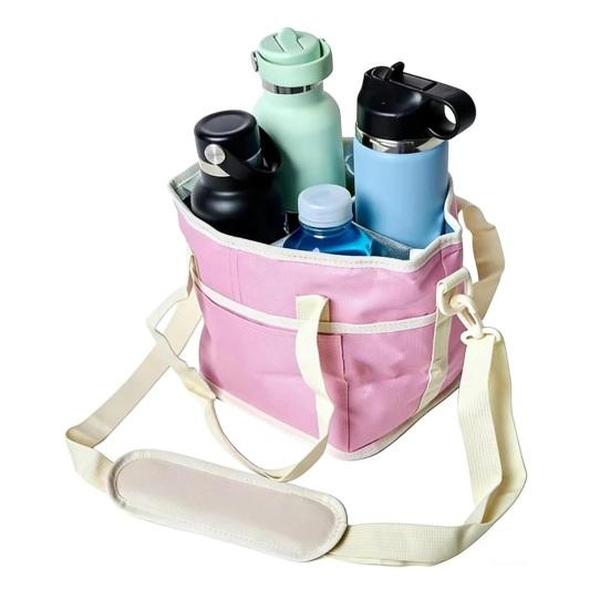 

Сумка для напитков на 4 отделения, семейный размер, с регулируемым ремнем, держатель для нескольких стаканов, для походов, прогулок, термоизолированная розовый