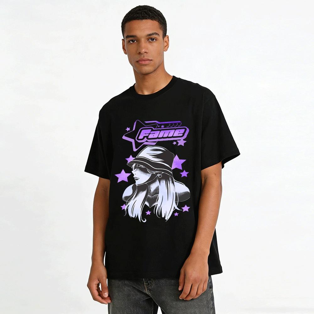 Amerikanischer Streetstyle-Star-Print Top – Cooles, trendiges Freizeit-T-Shirt aus reiner Baumwolle