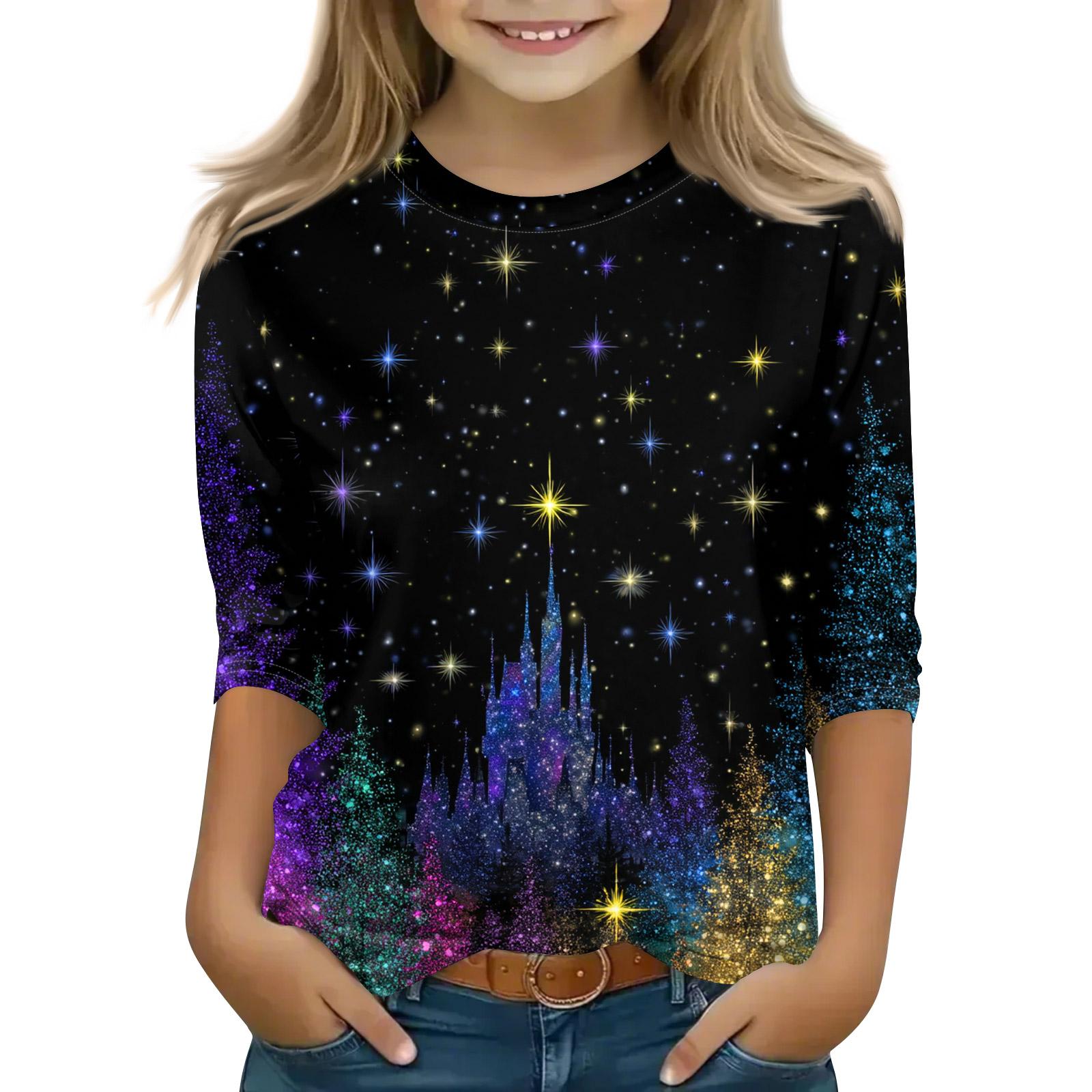 

Рождественские топы с принтом для девочек-подростков 5-16 лет, футболки с круглым вырезом и рукавами 3/4, модные топы, нарядные футболки 160