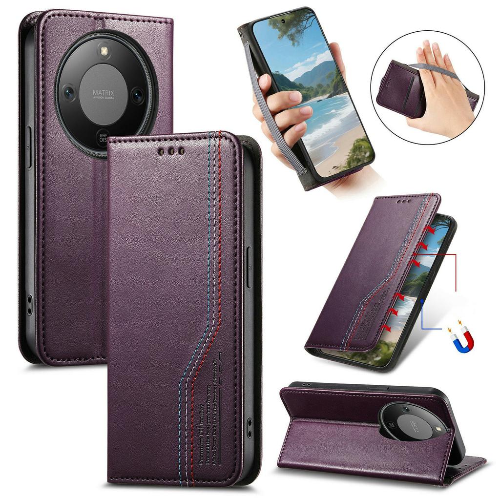 For Honor X70 Pro 5G Case Wallet Tri-Color Stitching Leather Phone Cover with Elastic Wristband