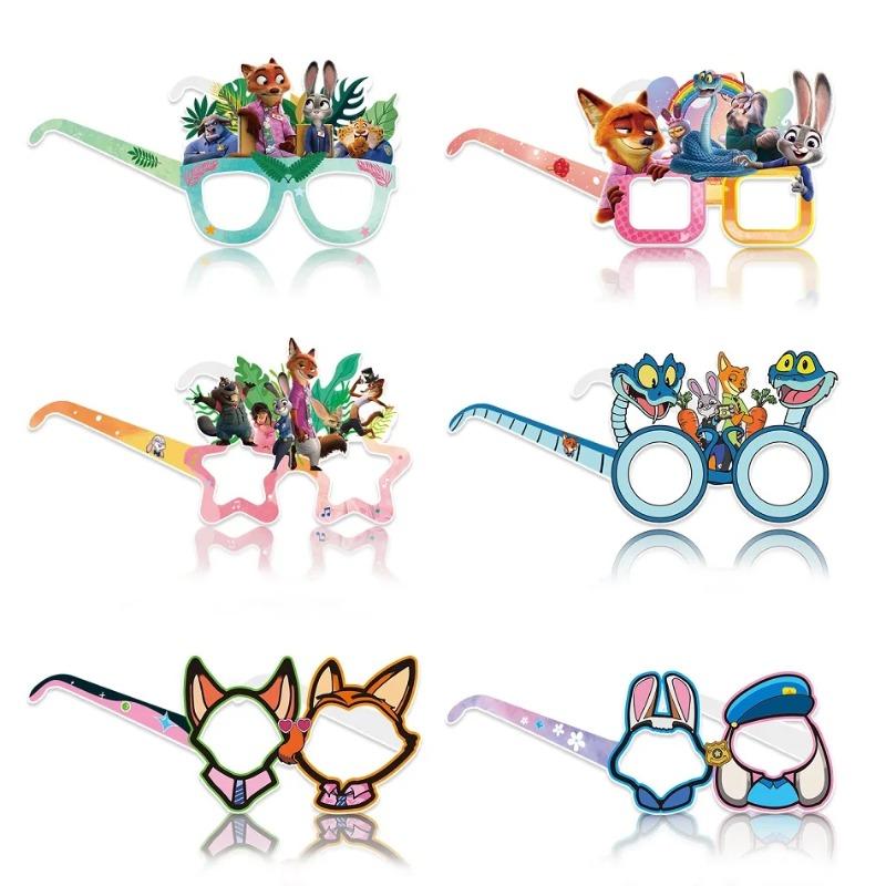 12 pièces Décoration de Fête Disney Zootopia 2 Dessin Animé Prenez des Photos Lunettes en Papier Masques Accessoires Cosplay Fournitures de Fête Joyeux Anniversaire