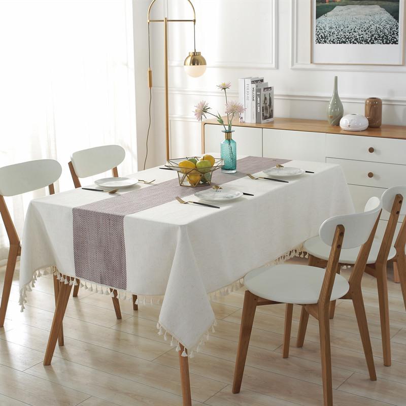 Waterproof Modern Simple Polyester Linen Table Flag Color Matching Tassel, Tablecloth Rectangular Coffee Table Tablecloth Dining Table Cloth