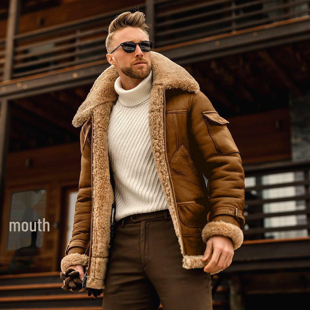 

Мужская куртка из композитной кожи Frosted Velvet - большой размер, плотное пальто 5XL