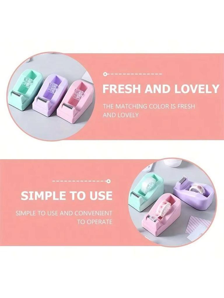 Macaron Color Tape Dispenser, Cute Mini Cutter Holder for Office Desktop Stationery
