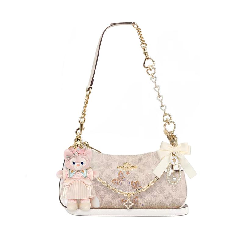 

COACH shoulder bag [Customized bag] Teri 24 classic presbyopic Logo zipper closure, pendant, scarf, bow, printing, extension Yuexiazhuo basic model білий
