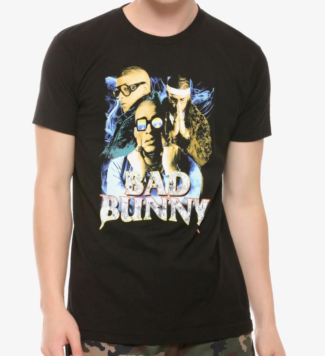 

BAD BUNNY TRIPLE PHOTO 100% Cotton T-shirt Mens Tees Top NEW 100% Authentic & Official S