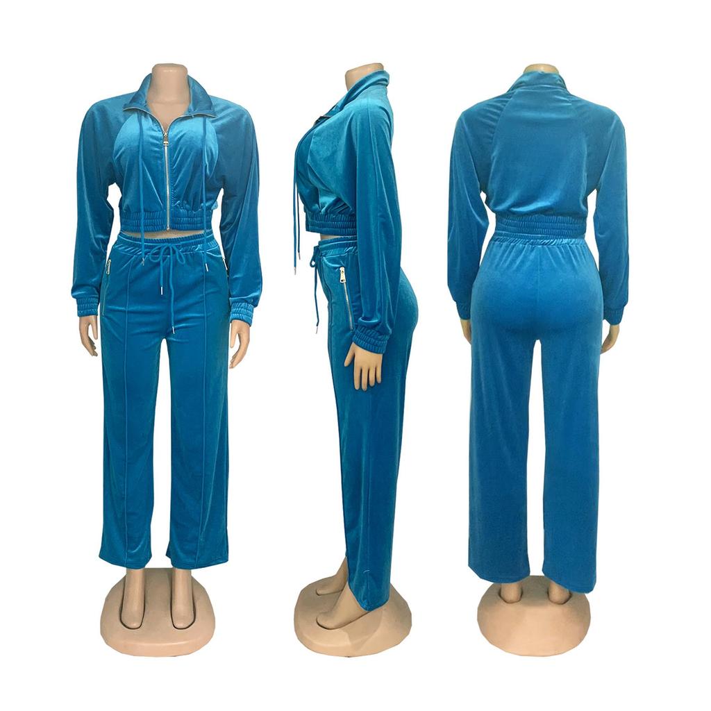 TW575 Fashionable Women's Long Sleeve Zipper Cardigan and Pants Winter Set