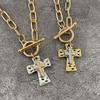 1PC Retro Boho Cross Pendant Necklace Chunky Statement Pendant Necklace for Women Unique Silvery Golden Chain Necklace Religious Christian Cross