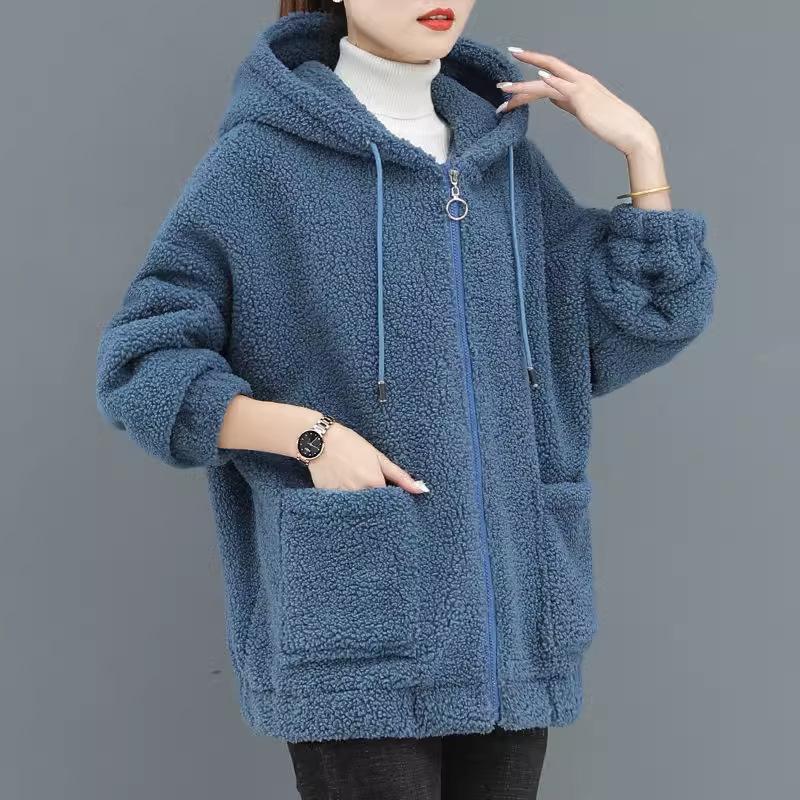 Cardigan Top cu Fermoar Larg Uni de Iarnă Versatil Casual Simplu Lână de Miel Haine de Exterior Palton Femei