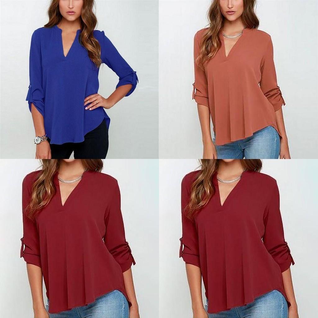 Stylish Women's Casual Long Sleeve V-neck T-shirt Pullover Tunic Blouse Options