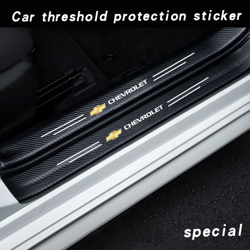 Car threshold strips logo car threshold guard carbon fiber sticker For Chevrolet Colorado Cruze Spark Captiva Malibu Trax